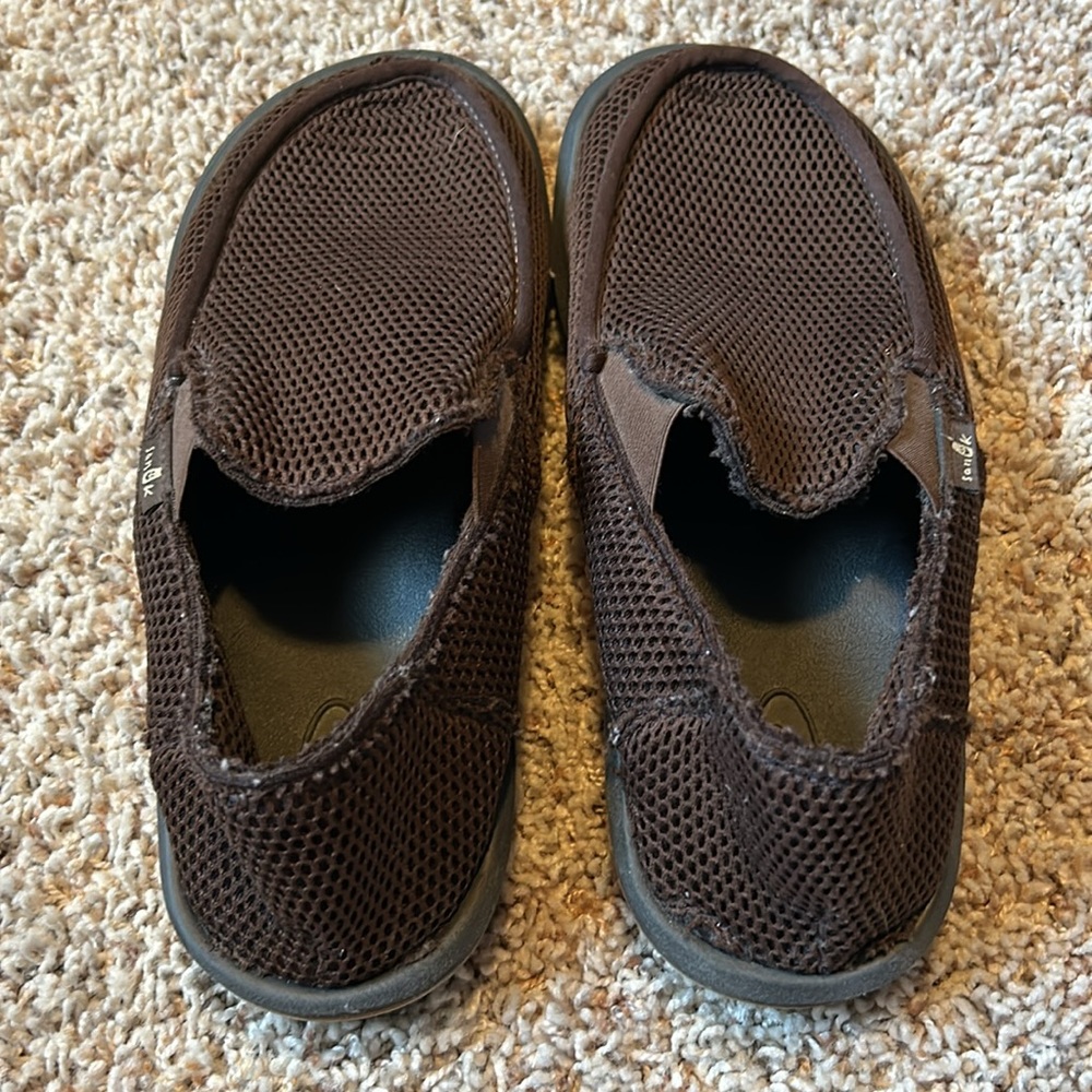 Men’s Sanuk Trail Gater Mesh Sidewalk Surfer Brown Shoes. Size 10